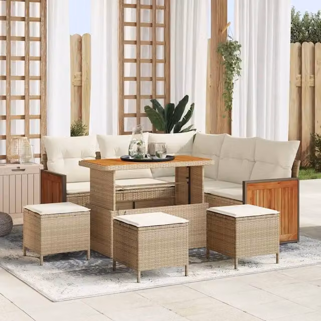 Set Divano da Giardino 9 pz 7-Numero di posti Beige e Crema 3365261