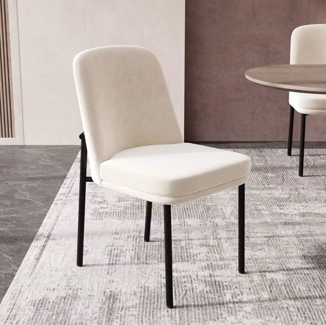 Sedia da pranzo beige in velluto, gambe in metallo nero, set da 2
