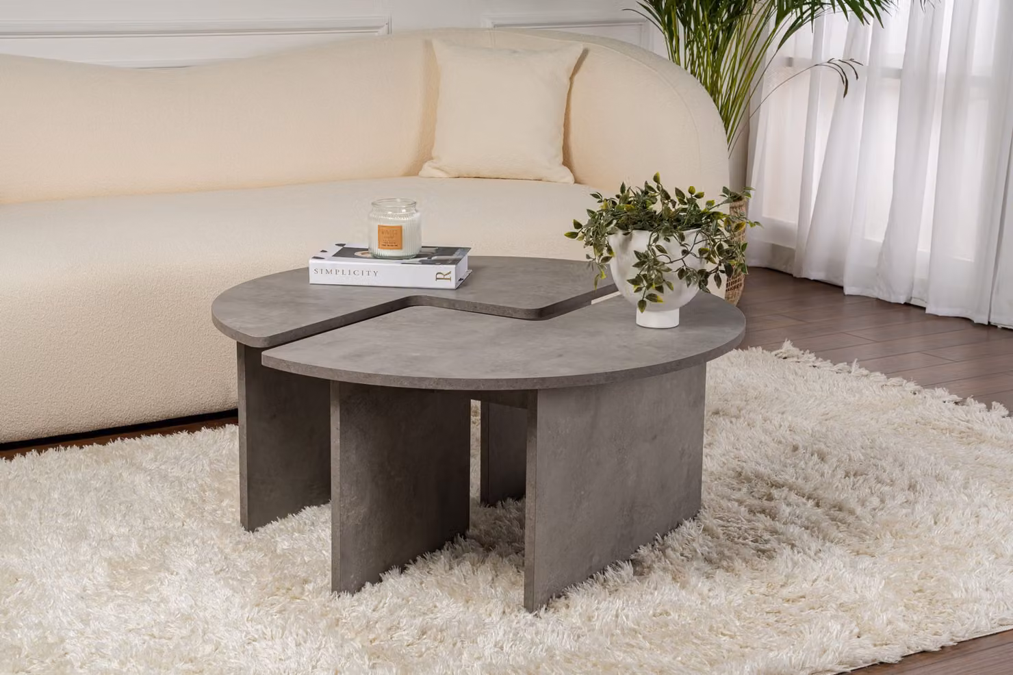 Skye Decor, Moira - Concrete Grey, tavolino, grigio cemento, piano in melamina 100 %, 90 x 90 x 41 cm