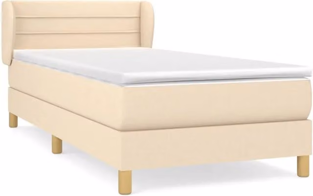 Letto singolo | Letto per adulti | Giroletto a Molle con Materasso Crema 90x190 cm in Tessuto