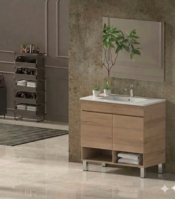 Mobile Bagno NEBARI com gambe Già Montato 2 portas, lavabo e specchio Estepa 60x45 cm
