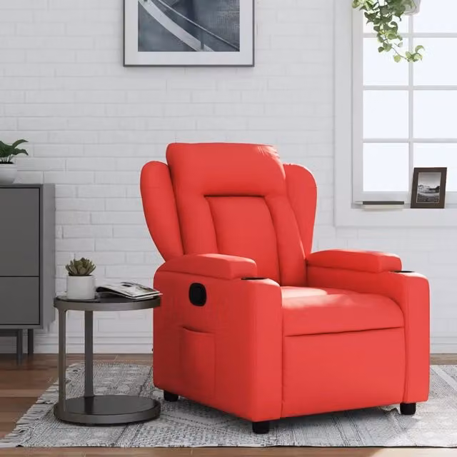 Poltrona relax reclinabile vidaXL in similpelle rossa con braccioli e struttura in legno e metallo – 1