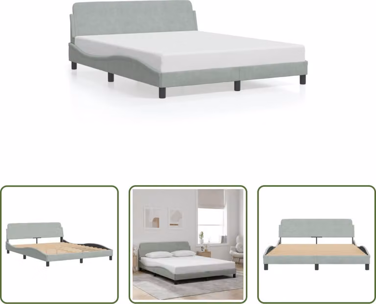 The Living Store Struttura letto con testiera in velluto grigio chiaro 160x200 cm