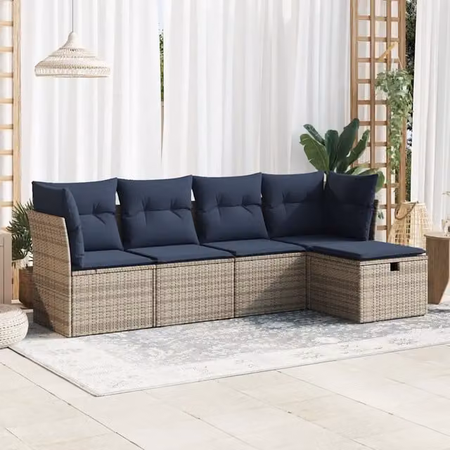 Set Divano da Giardino 5 pz con Cuscini Grigio in Polyrattan 3325267
