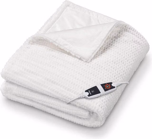 Termocoperta Beurer Helsinki 40052 in velours bianco con 6 livelli di temperatura e spegnimento automatico