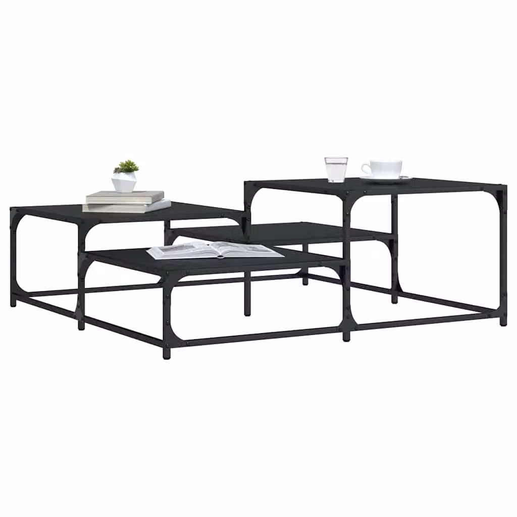 vidaXL Tavolino da Salotto Quadrato Nero in Legno e Metallo L: 107 cm, P: 107 cm, H: 40 cm