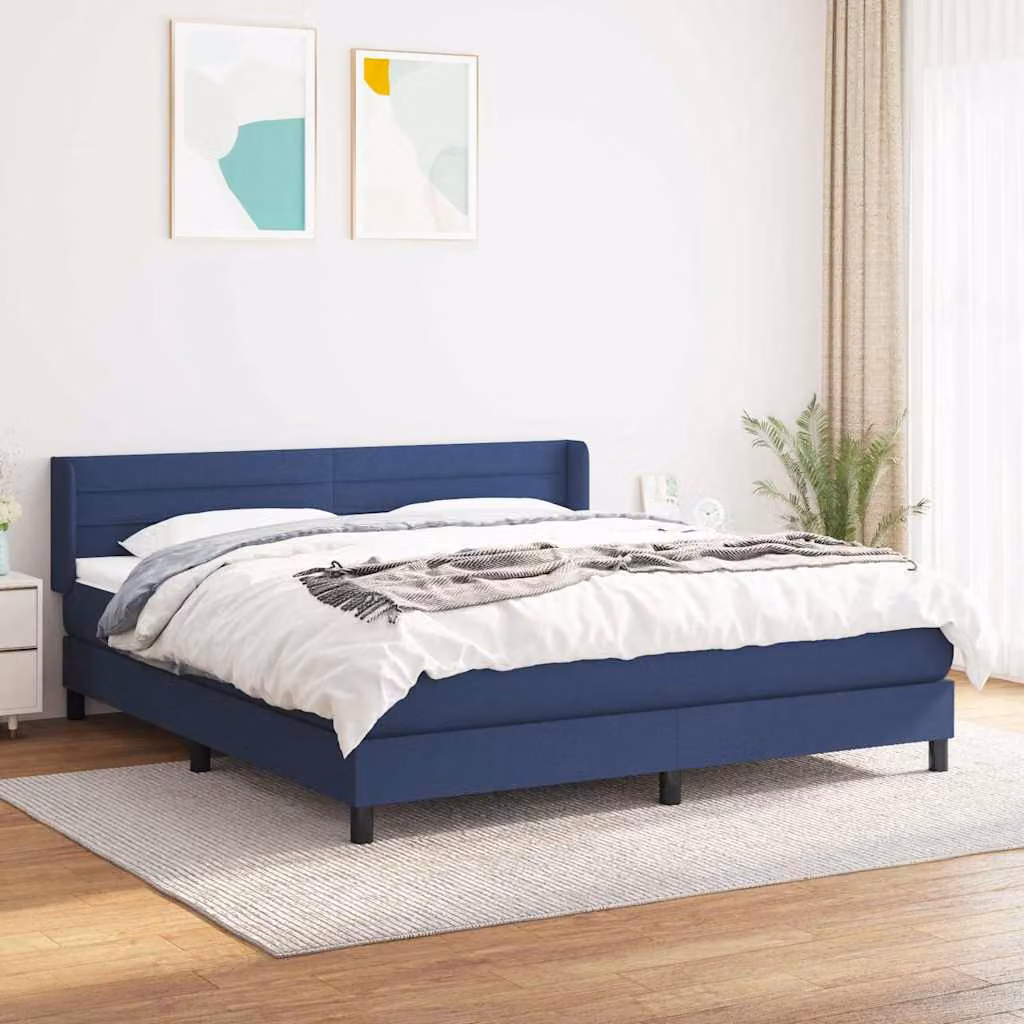 vidaXL Giroletto a Molle con Materasso Blu e Bianco in Tessuto, L/P: 180 x 200 cm – 1