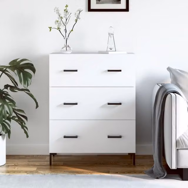 Credenza bianca vidaXL in legno e metallo per sala da pranzo L: 69,5 cm, P: 34 cm, H: 90 cm