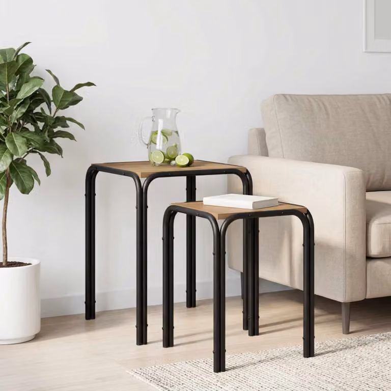 vidaXL Tavolo laterale moderno in rovere e metallo, marrone, L 41 cm x P 40 cm x H 50 cm