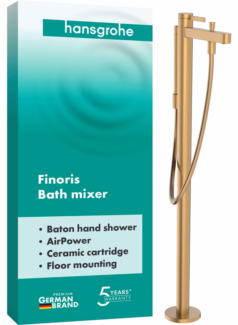 Miscelatore da bagno a pavimento con doccetta, finitura bronzo spazzolato, 2 getti
