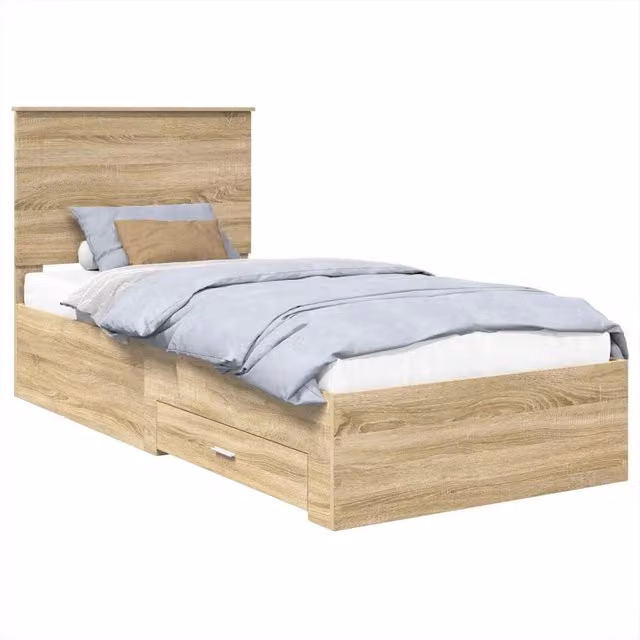 Letto singolo | Letto per adulti | Struttura del letto Rovere Sonoma e Argento 75 x 190 cm