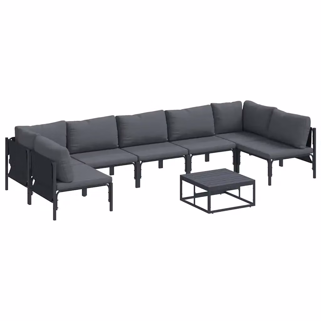 Set Divano da Giardino Moderno vidaXL 8 Pezzi in Acciaio Verniciato Nero e Antracite con Cuscini e Tavolino – 2