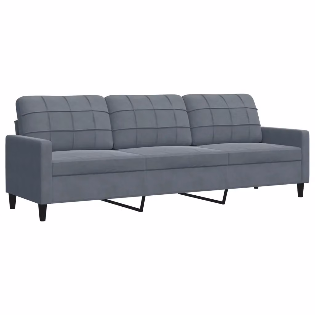 Divano a 3 posti moderno vidaXL in velluto grigio con struttura in metallo L: 226 cm, P: 80 cm, H: 77 cm – 2
