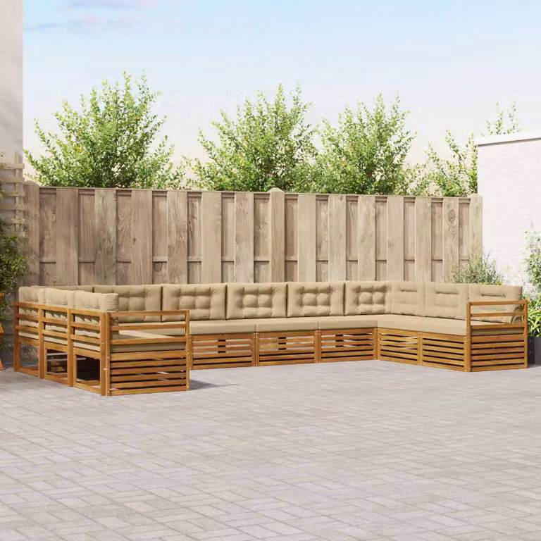 Set di divani da giardino vidaXL in legno di acacia massello, 7 pezzi, colore naturale e beige