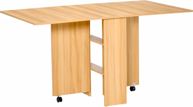 Tavolo da pranzo pieghevole moderno HOMCOM con ripiani e ruote, colore legno marrone, L: 140 cm, P: 80 cm, H: 74 cm