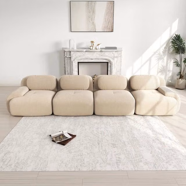 Divano 4 posti ¨C Minimal ¨C Beige, tessuto morbido, imbottito, senza montaggio