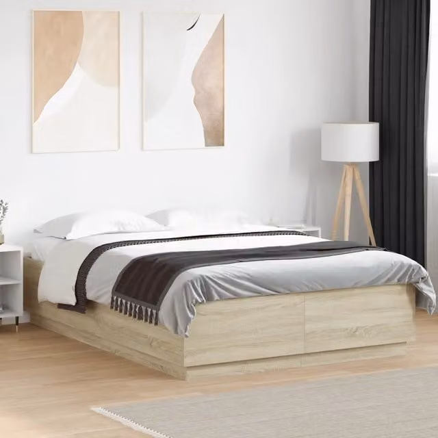 Letto con Luci LED e Porta USB vidaXL in Legno Rovere Sonoma L: 200 cm, P: 140 cm – 1