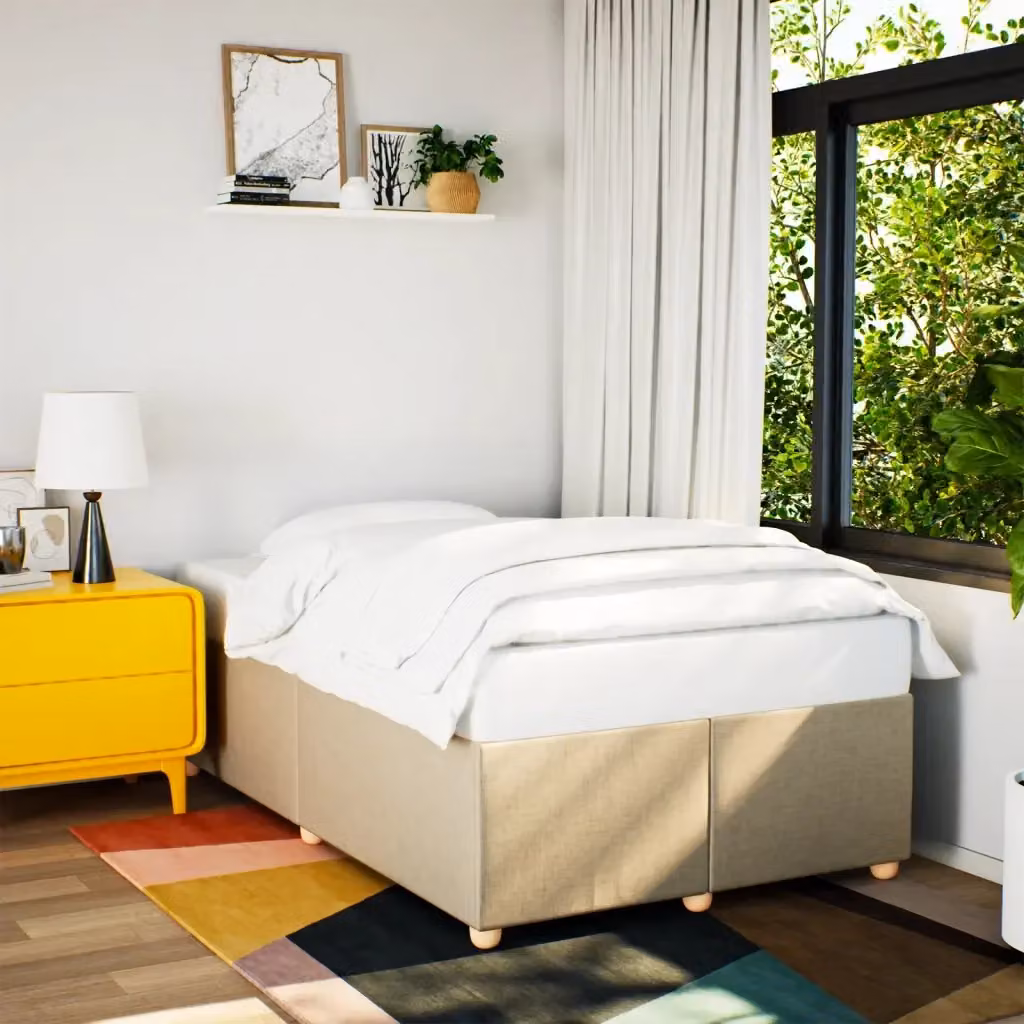 Letto matrimoniale Design In beige con struttura imbottita e doghe in legno di pino L 120 x P 200 cm – 2