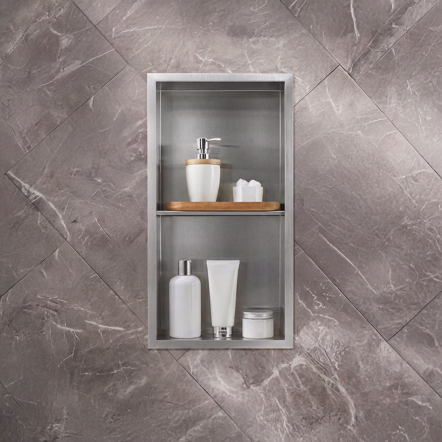 Nicchia Doccia a Muro per Bagno - 340mm x 640mm - Rettangolare con Mensola Portaoggetti - Acciaio Inossidabile