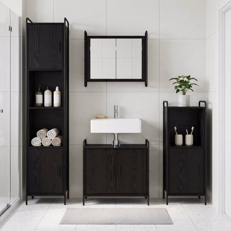 vidaXL Set di Armadi da Bagno 2 pz Rovere Nero 65,5 x 34 x 61 cm