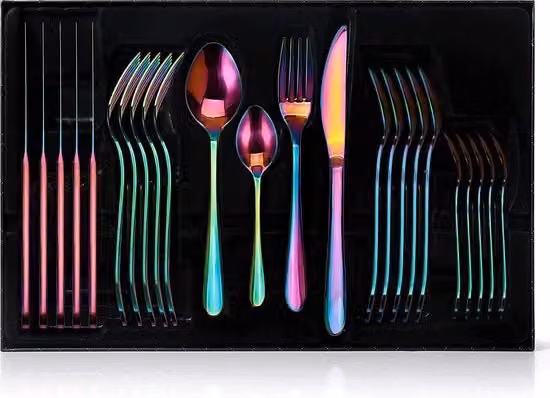 Set da tavola in acciaio inossidabile a 24 pezzi per 6 persone, servizio da tavola, set da tavola, lavastoviglie resistente, elegante scatola regalo