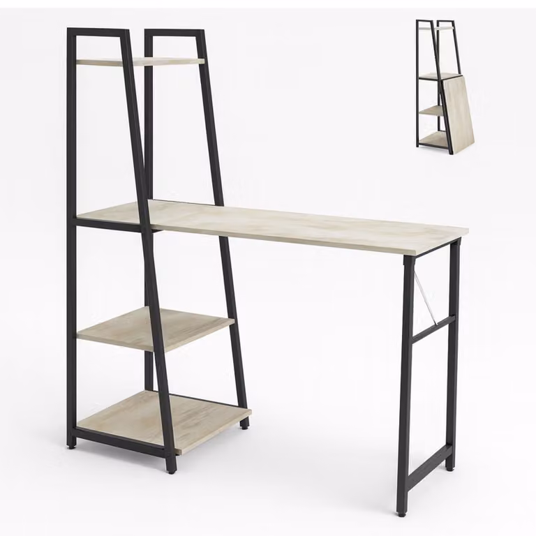 Bimyo - Scrivania pieghevole con libreria salvaspazio 50x41xH128 cm in stile industrial bleach