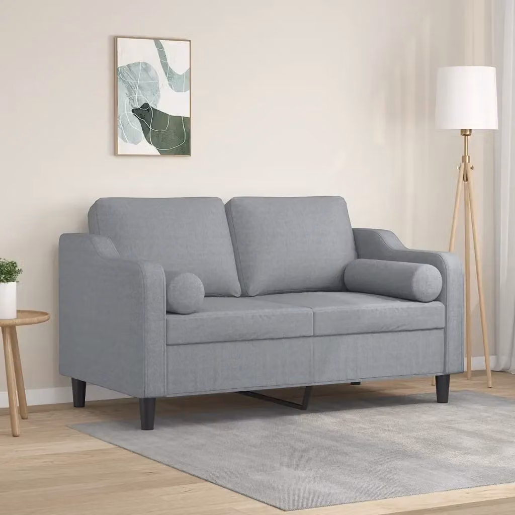 Divano moderno da soggiorno a 2 posti in tessuto grigio con cuscini e coperture rimovibili L: 138 cm, P: 80 cm, H: 77 cm – 2