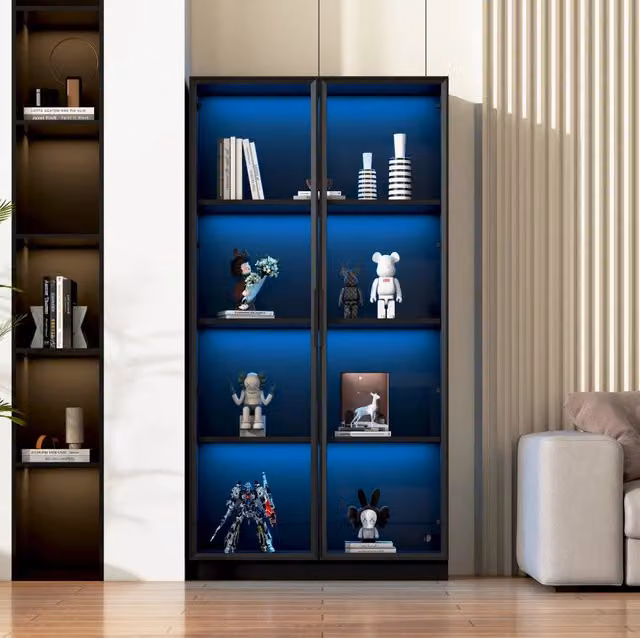 Vetrina moderna con porte in vetro e LED controllabili da app; 80 x 40 x 160 cm; nero