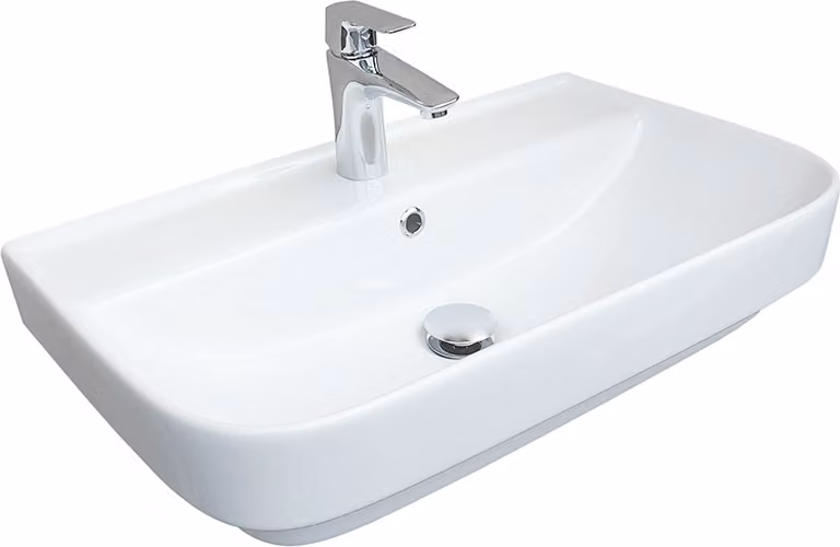 Lavabo Flora Slim da 45 cm, bianco, in Vetroceramica, con foro per rubinetto e troppofilo – Lavabo a parete dal design moderno, completo di sistema di fissaggio