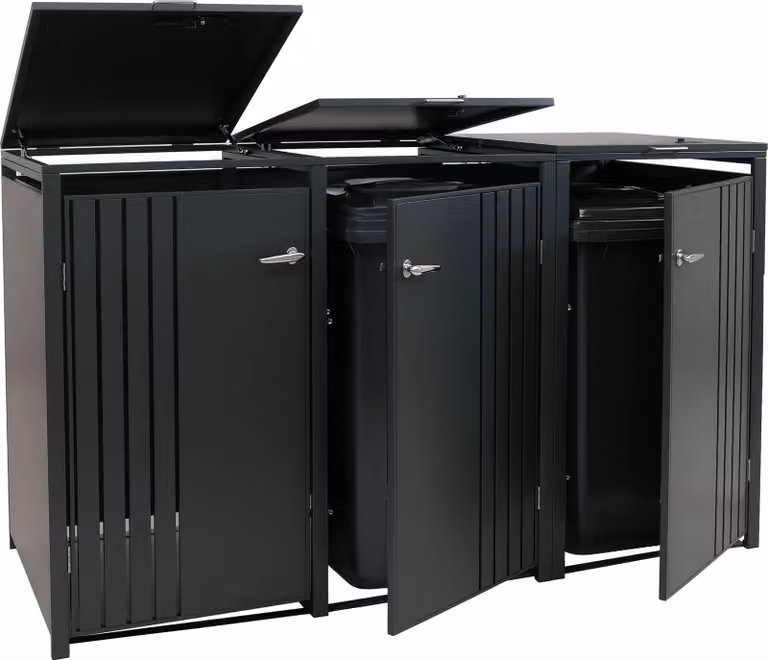 coperchio per cestino a 3 scomparti HWC-O67, cestino con coperchio, metallo 122x200x84cm 83kg ~ antracite