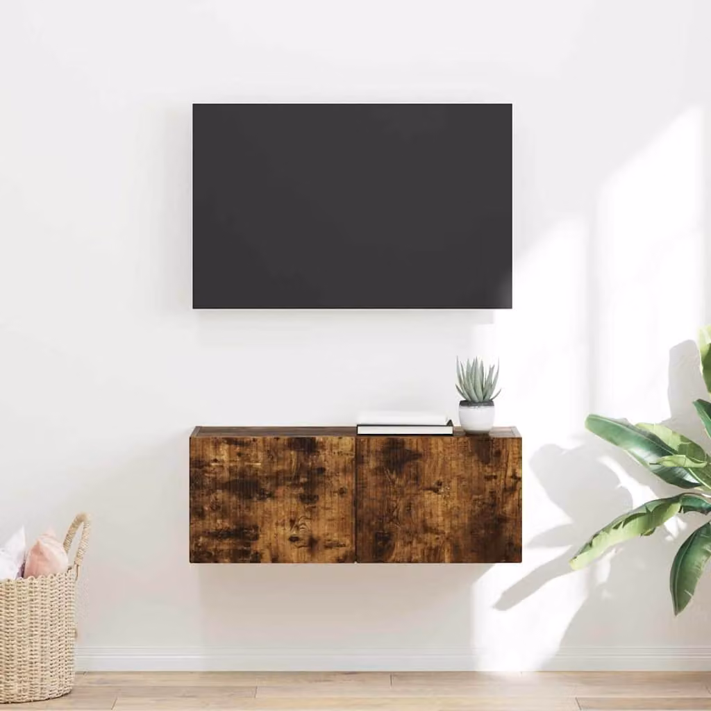 Mobile TV da parete vidaXL in legno Rovere Fumo, L 78,5 cm x P 30 cm x H 29,5 cm