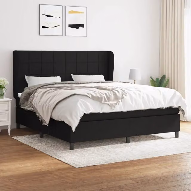 Letto Ibrido vidaXL con Giroletto a Molle e Materasso in Tessuto Nero e Bianco L/P/H: 160 x 200 x 25 cm – 1