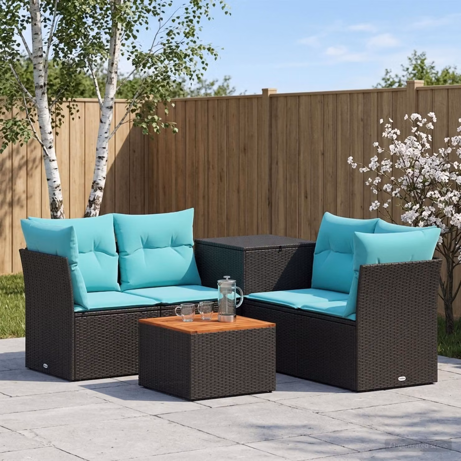 vidaXL Set di divani 6 pz Nero e Blu 55 x 55 x 37 cm