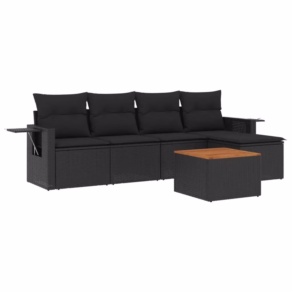 vidaXL Set Divano da Giardino 6 pz a L in Polyrattan Nero con Cuscini e Tavolino – 2