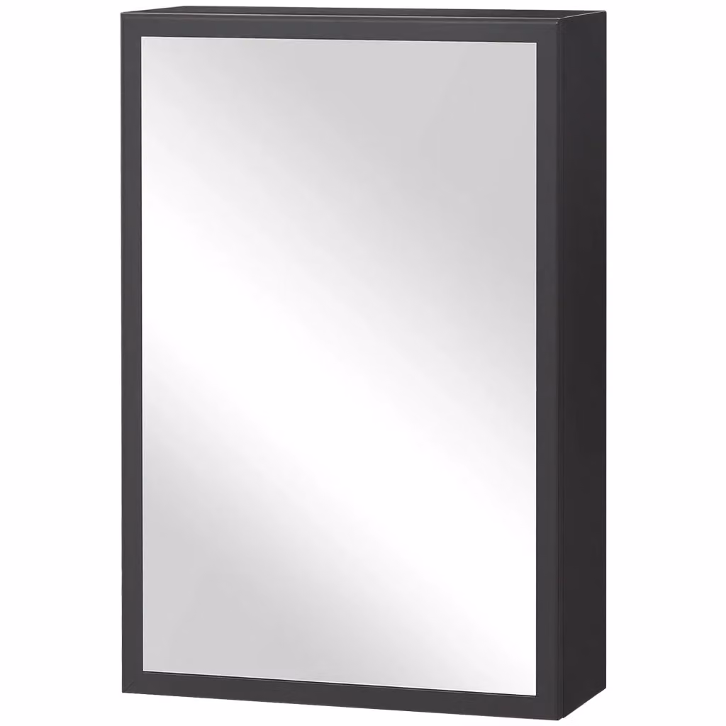 Armadietto da bagno con specchio XYLO nero con 3 ripiani interni e ante soft-close, L: 40 cm, P: 15 cm, H: 60 cm – 2