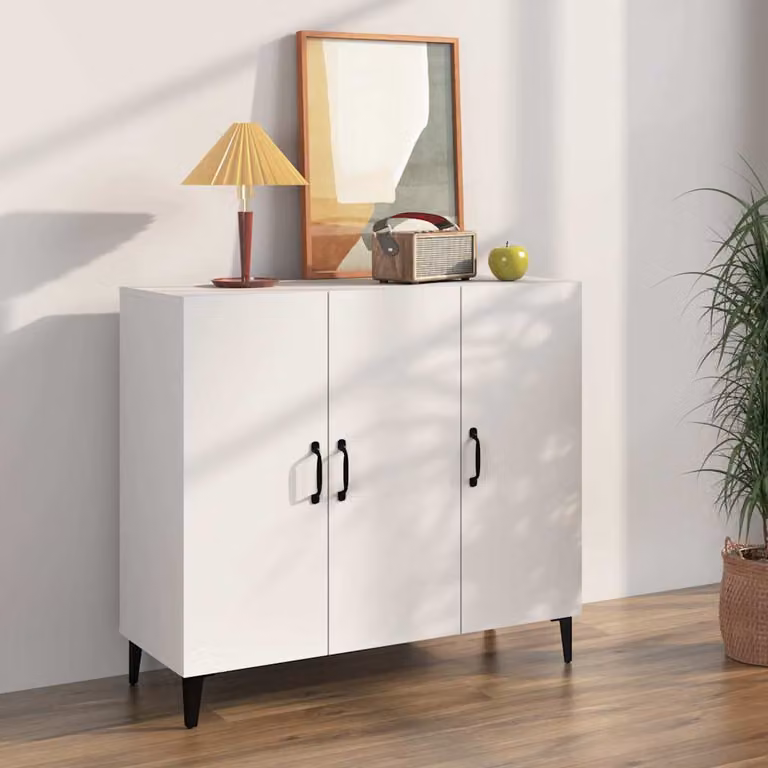 Credenza bianca vidaXL in legno e metallo in stile industriale L 90 cm x P 34 cm x H 80 cm