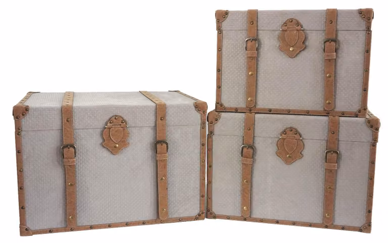 Set di 3 scatole in ecopelle, grigio/marrone, dimensioni 66x48x45 cm
