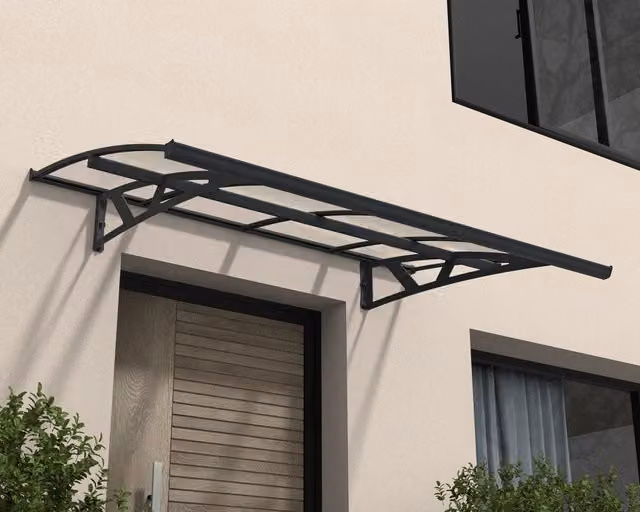 Pensilina da esterno Amsterdam Canopia moderna con tetto trasparente e struttura nera L: 224 cm, P: 140 cm – 1