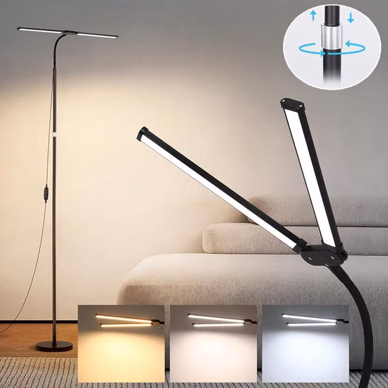 Lampada da terra LED, dimmerabile, con 3 tonalità di luce, lampada da lettura, altezza regolabile, braccio flessibile, lampada angolare, a due luci, ideale per soggiorno, studio, ufficio