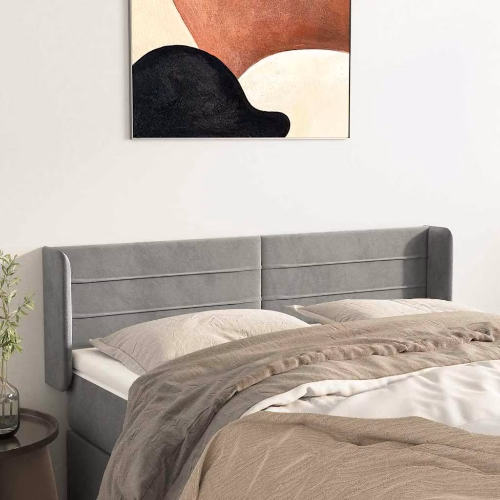 Testiera ad orecchio vidaXL in velluto grigio chiaro con struttura in legno L: 147 cm, P: 16 cm, H: 78-88 cm