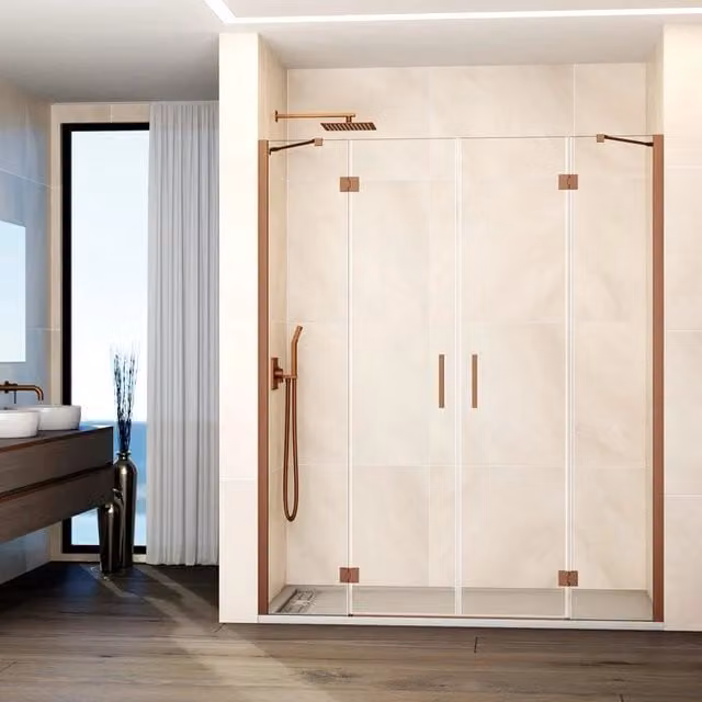 Box doccia rettangolare DUCHA GLASS 2 con 2 fissi e 2 porte battenti, colore rame e vetro trasparente, Larghezza: 202.5 cm