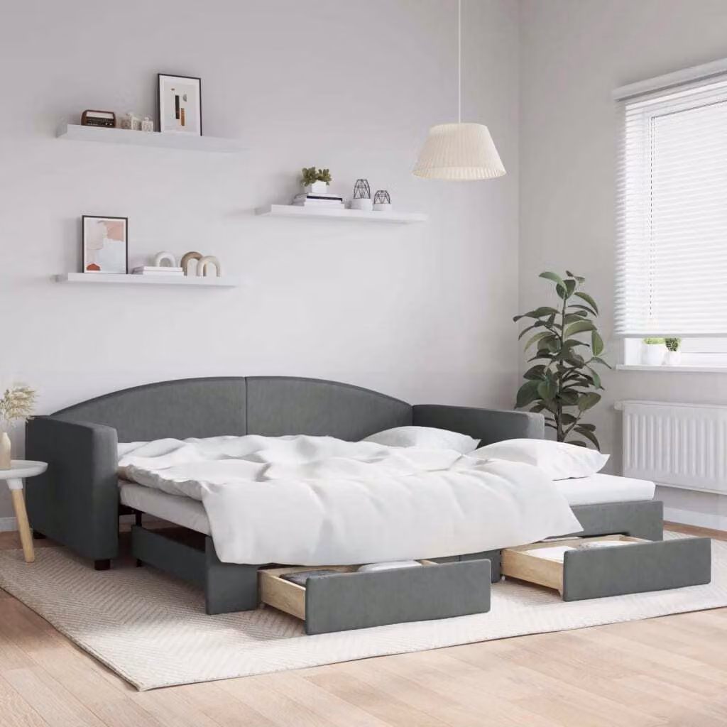Maison Exclusive - Divano letto estraibile con cassetti, grigio scuro, 100x200 cm, tessuto