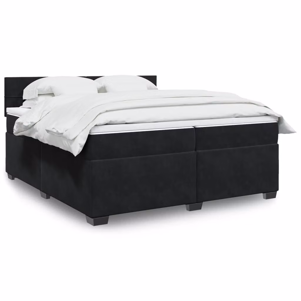 vidaXL Giroletto a Molle con Materasso in Velluto Nero L/P: 200 x 200 cm – 1