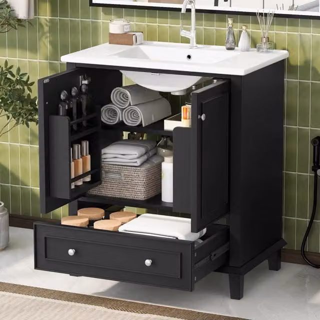 Mobile bagno WISHDOR moderno in MDF nero con ante e cassetti L 73 cm x P 45 cm x H 87 cm