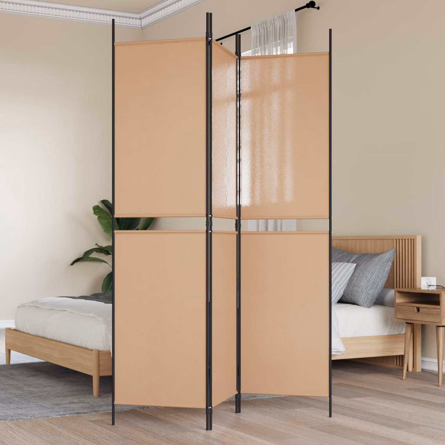 Paravento a 3 pannelli vidaXL in tessuto e metallo, Beige, L: 150 cm, H: 200 cm