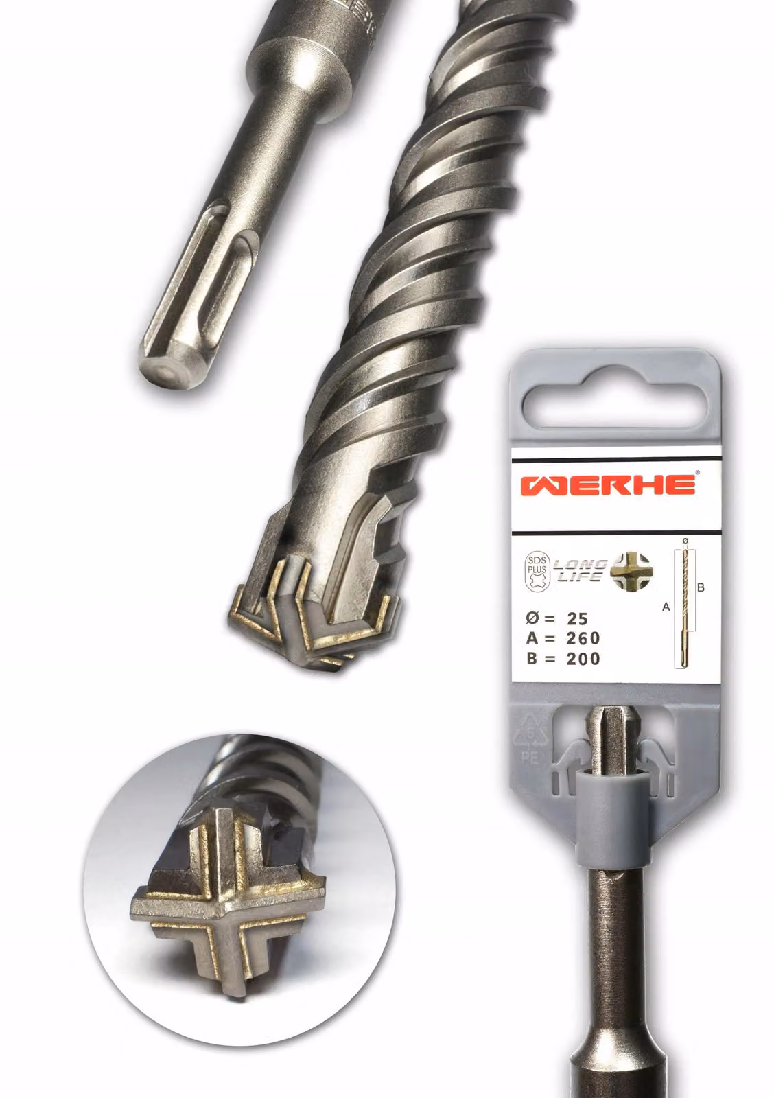 WERHE Punta a croce per calcestruzzo SDS PLUS 25x260 mm