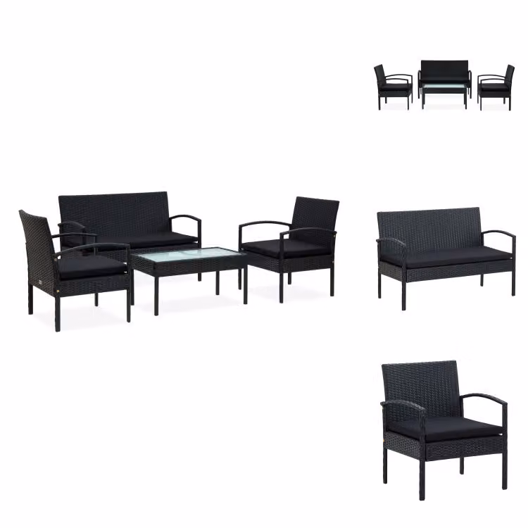 vidaXL Set da salotto da giardino 4 pezzi con cuscini in poly rattan nero - Set di mobili da giardino
