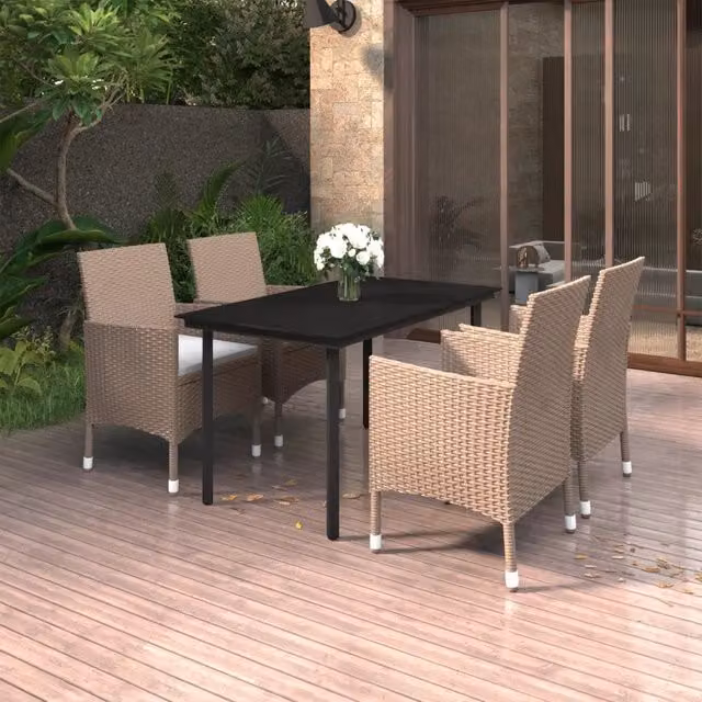 Set da Pranzo da Giardino 5 pz e Cuscini in Polyrattan e Vetro 3099705