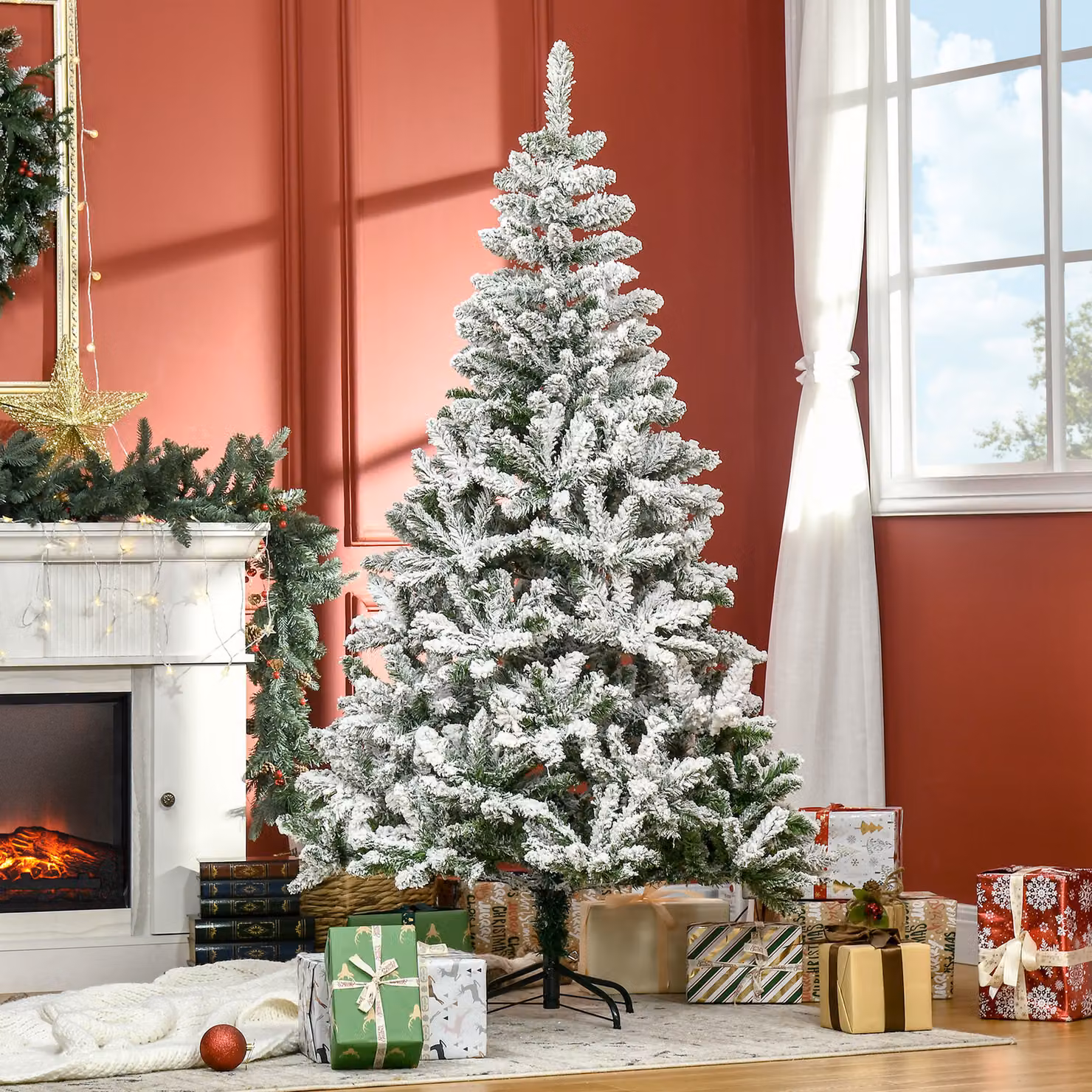Albero di Natale innevato HOMCOM verde, Altezza: 180 cm, con 750 rami ignifughi e base in acciaio – 2