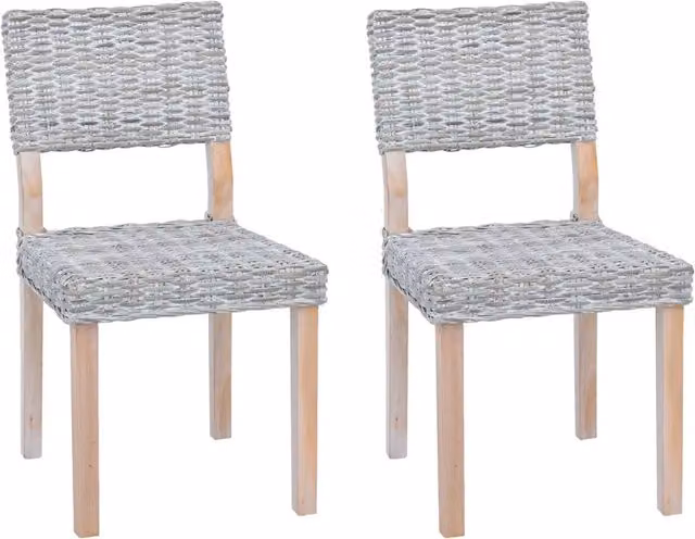 Sedia da pranzo 2 pz | Sedie da cucina Rattan Kubu Bianco Lavato 46 x 55 x 84 cm